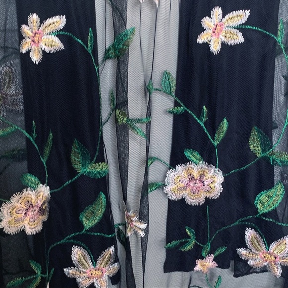 Black Floral Embellished Lace Duster Cardigan S - Picture 9 of 10